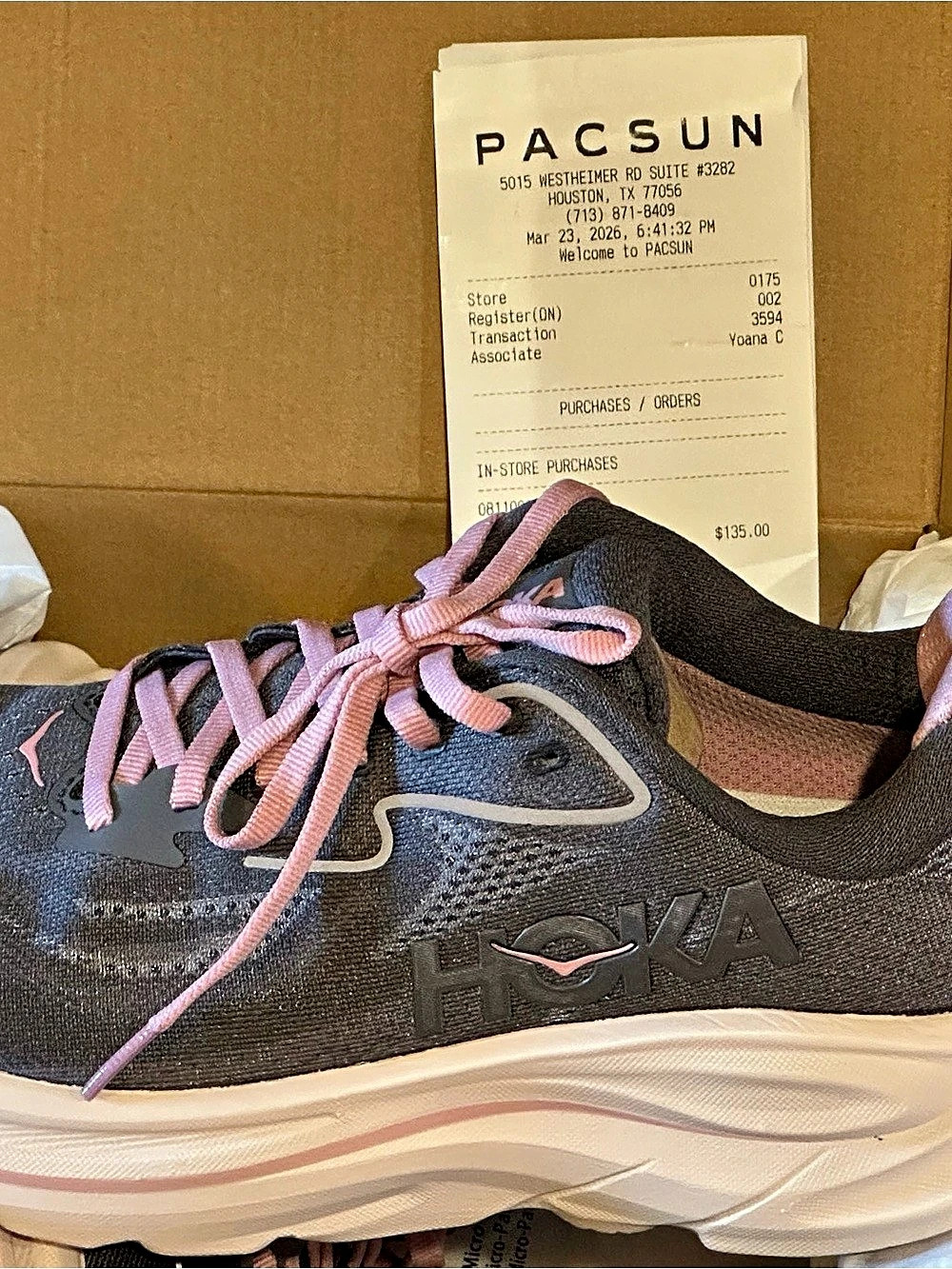 NEW HOKA Clifton 10 Women’s 7.5B Charcoal Pink Running Shoes Box